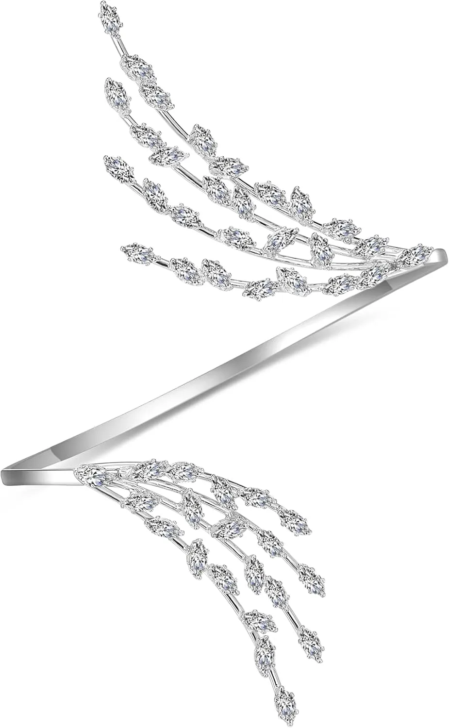Silver Rings for Women - Adjustable Rings Cubic Zirconia - Multiple Finger Leaf Shape Rings Statement Cocktail Jewelry Gift