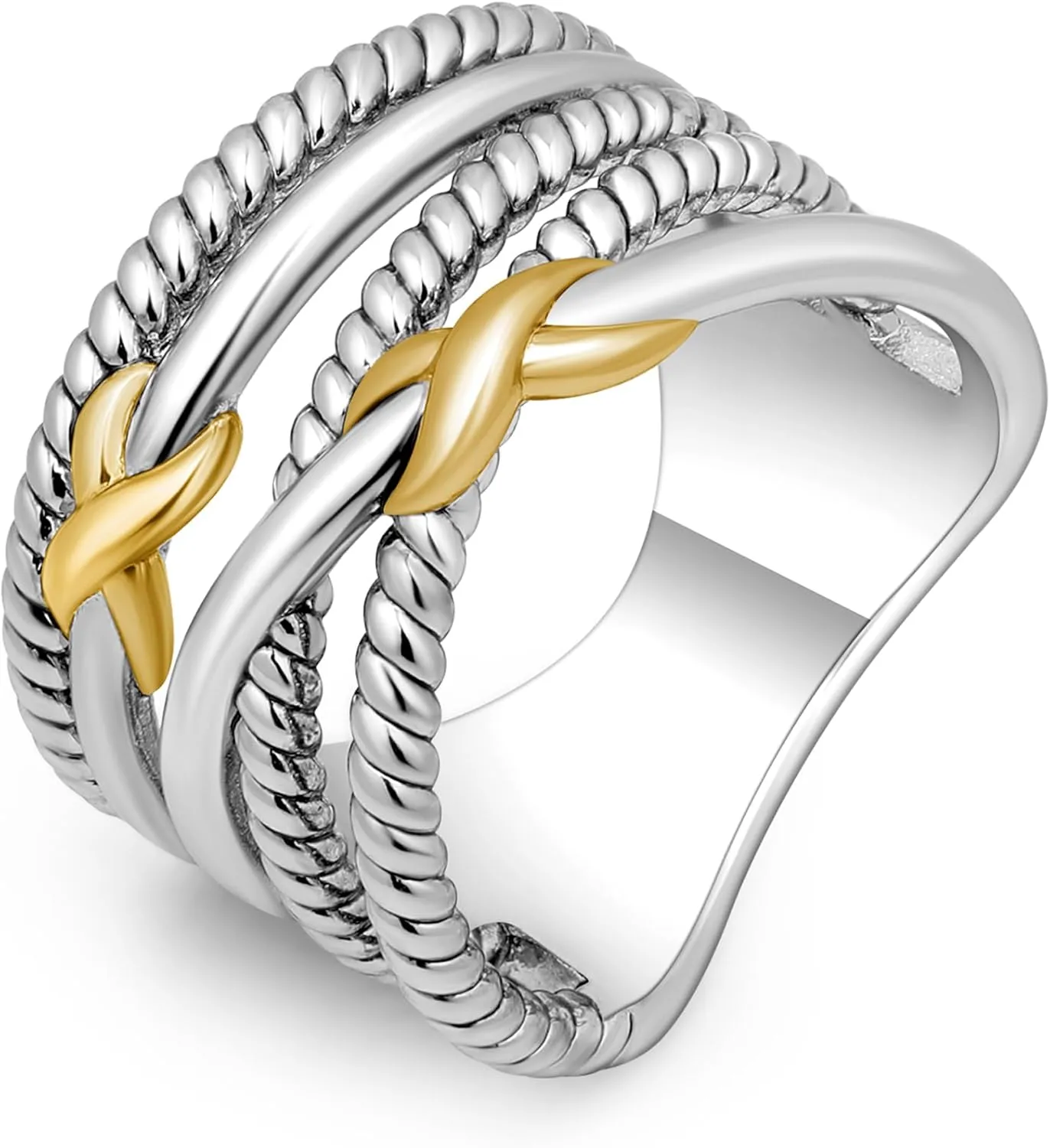 Silver Rings for Women - Gold and Silver Rings Knot Vintage - Two Tone Rings Chunky Non Tarnish Cocktail Fashion Statement Rings Jewelry