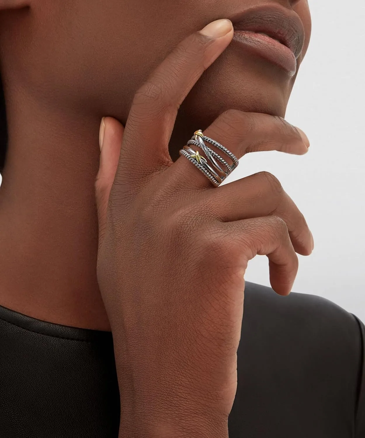 Silver Rings for Women - Gold and Silver Rings Knot Vintage - Two Tone Rings Chunky Non Tarnish Cocktail Fashion Statement Rings Jewelry