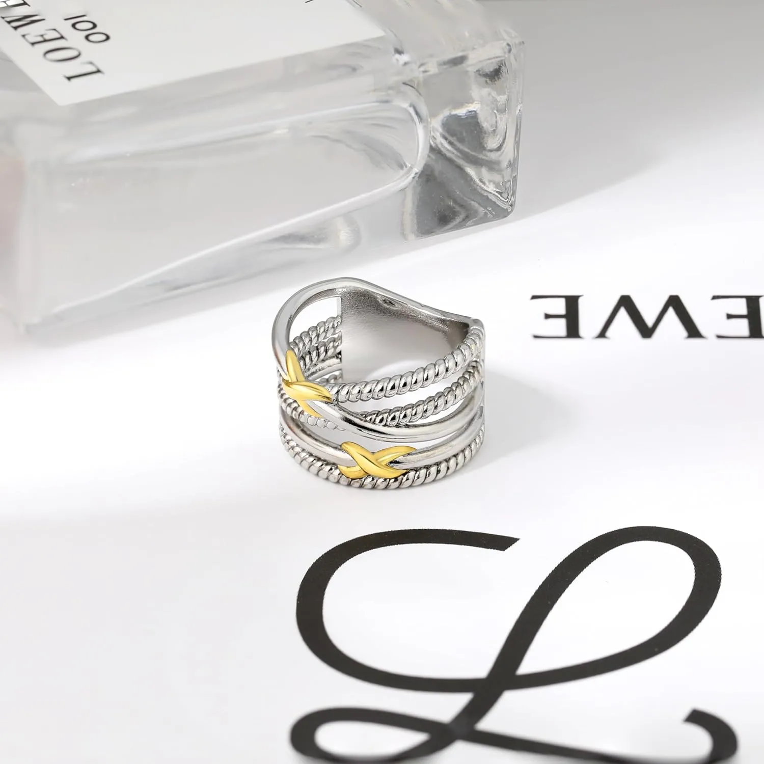Silver Rings for Women - Gold and Silver Rings Knot Vintage - Two Tone Rings Chunky Non Tarnish Cocktail Fashion Statement Rings Jewelry