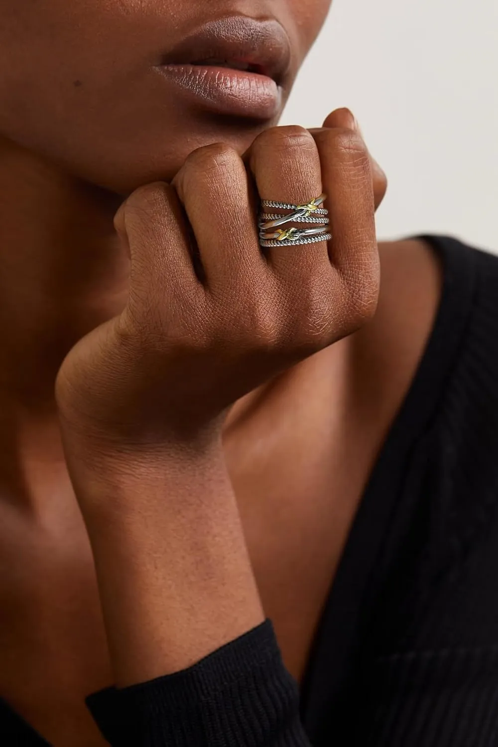 Silver Rings for Women - Gold and Silver Rings Knot Vintage - Two Tone Rings Chunky Non Tarnish Cocktail Fashion Statement Rings Jewelry