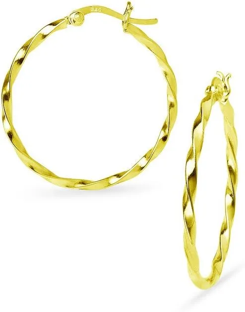 Silverline Jewelry 925 Sterling Silver Gold Overlay Twisted Click-Top High Polished Hoop Earrings 12mm-70mm
