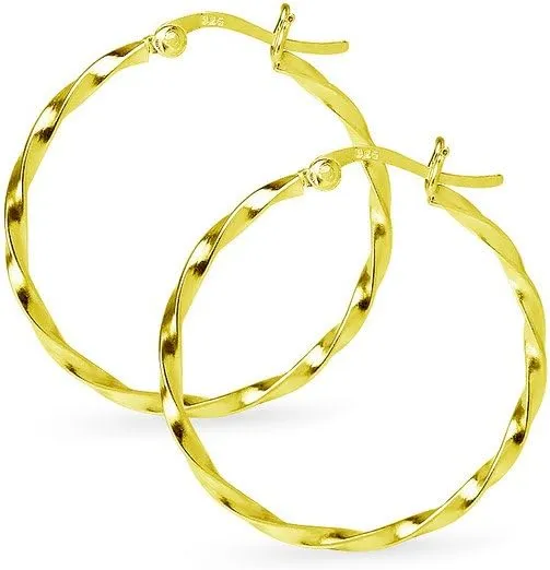 Silverline Jewelry 925 Sterling Silver Gold Overlay Twisted Click-Top High Polished Hoop Earrings 12mm-70mm
