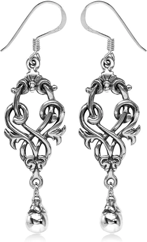 Silvershake 925 Sterling Silver Victorian Style Dangle Hook Earrings or Pendant with Necklace