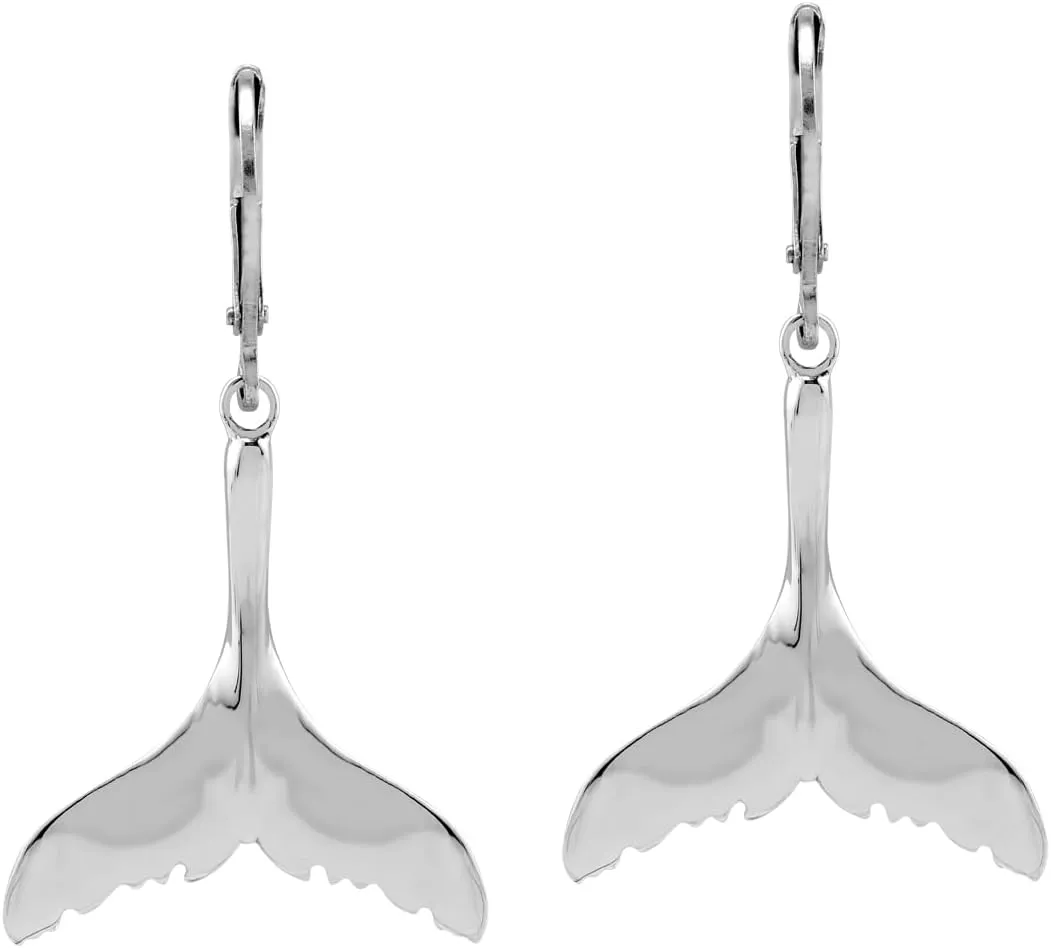 Silvershake White Gold Plated 925 Sterling Silver Dolphin Fish Tail/Whale/Mermaid Sealife Leverback Dangle Earrings Jewelry for Women