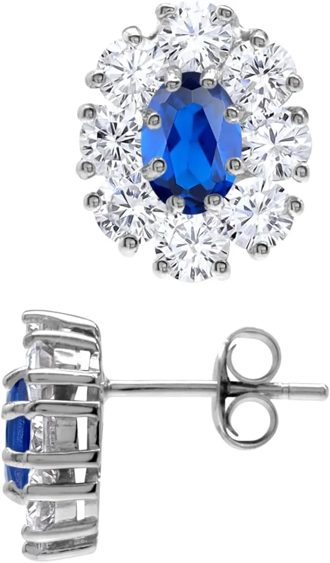 Silvershake White Gold Plated 925 Sterling Silver Flower Cluster Stud Post Gemstone Earrings Jewelry for Women