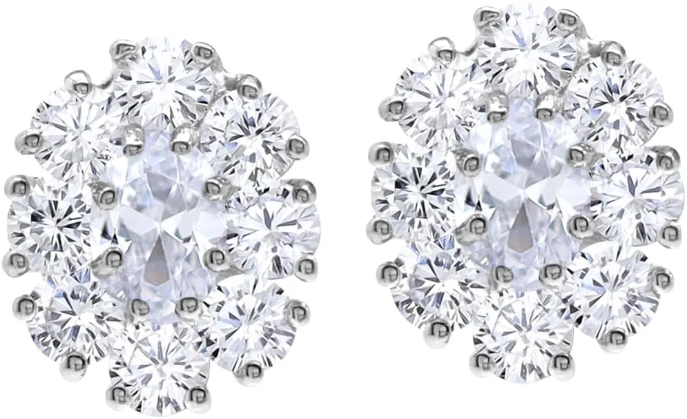 Silvershake White Gold Plated 925 Sterling Silver Flower Cluster Stud Post Gemstone Earrings Jewelry for Women