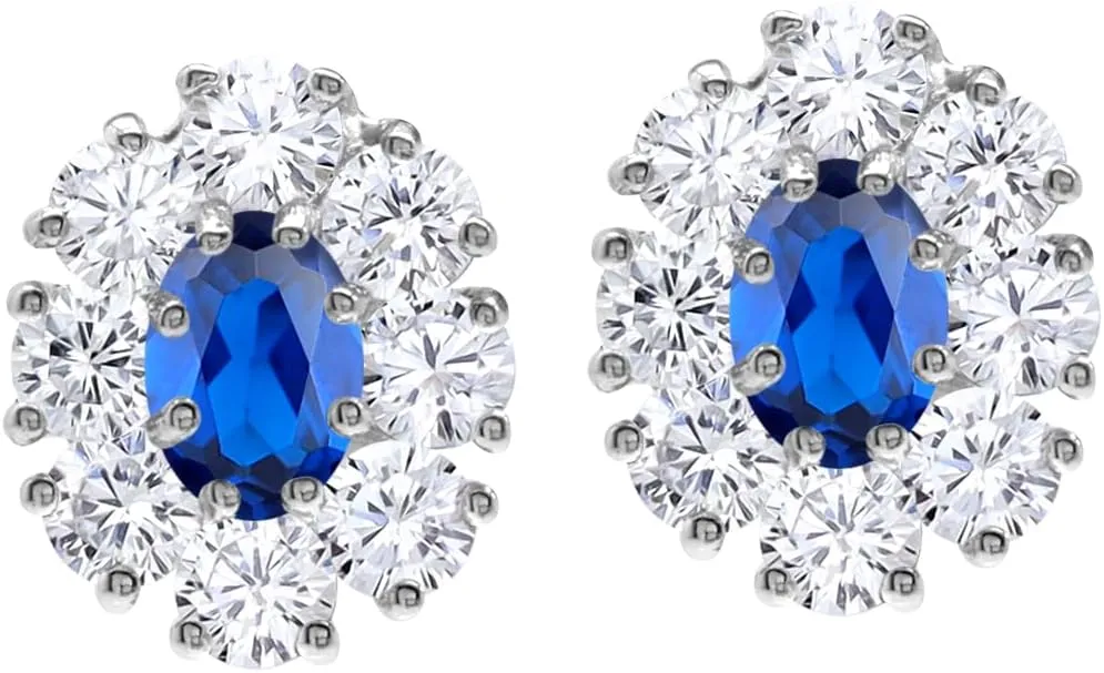 Silvershake White Gold Plated 925 Sterling Silver Flower Cluster Stud Post Gemstone Earrings Jewelry for Women