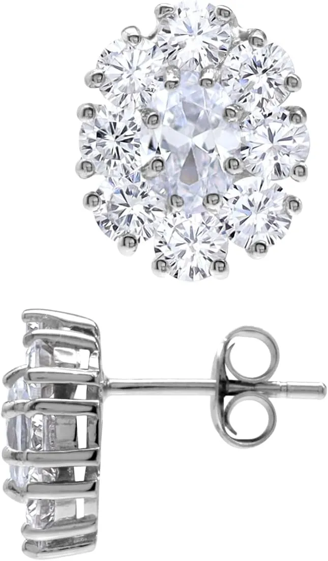 Silvershake White Gold Plated 925 Sterling Silver Flower Cluster Stud Post Gemstone Earrings Jewelry for Women