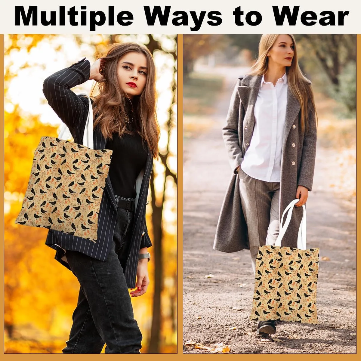Single-Side Printed Fall Halloween Canvas Tote Bag for Women Pumpkin Autumn Thanksgiving Reusable Grocery Bags