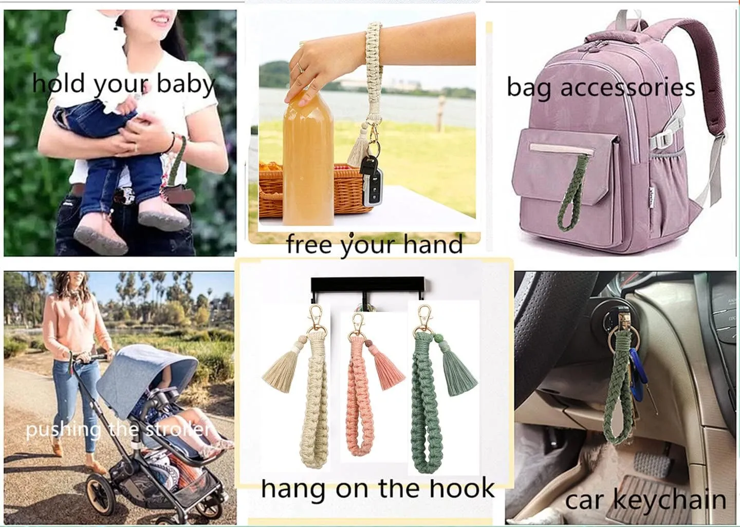 Sither Boho Macrame Keychain Women Handmade Keychain Bracelet Keyring Wristlet Macrame Keychain Holder for Mom's Gift