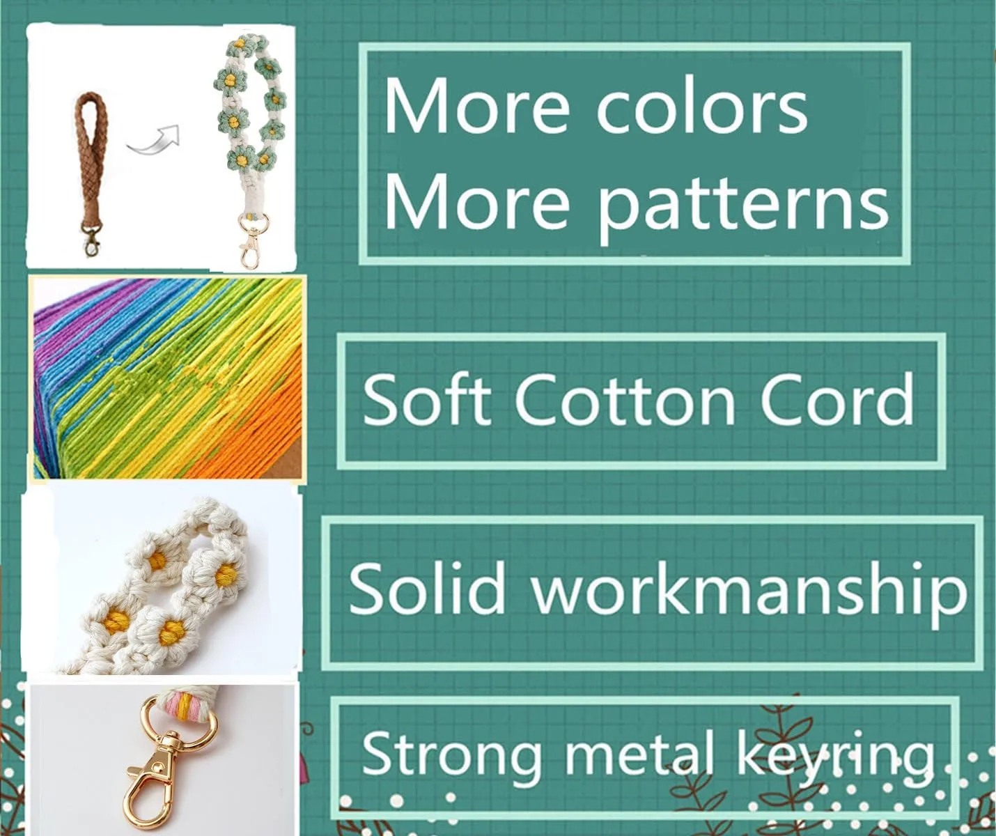 Sither Macrame Keychain Women Handmade Keychain Bracelet Flower Keyring Wristlet Macrame Keychain Holder Gift for Her