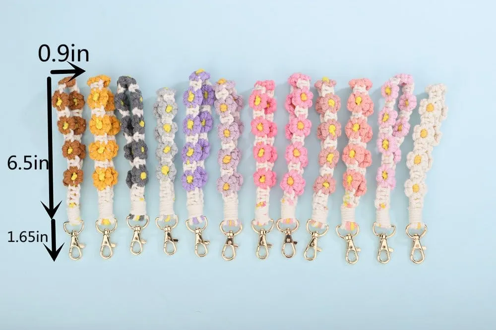 Sither Macrame Keychain Women Handmade Keychain Bracelet Flower Keyring Wristlet Macrame Keychain Holder Gift for Her