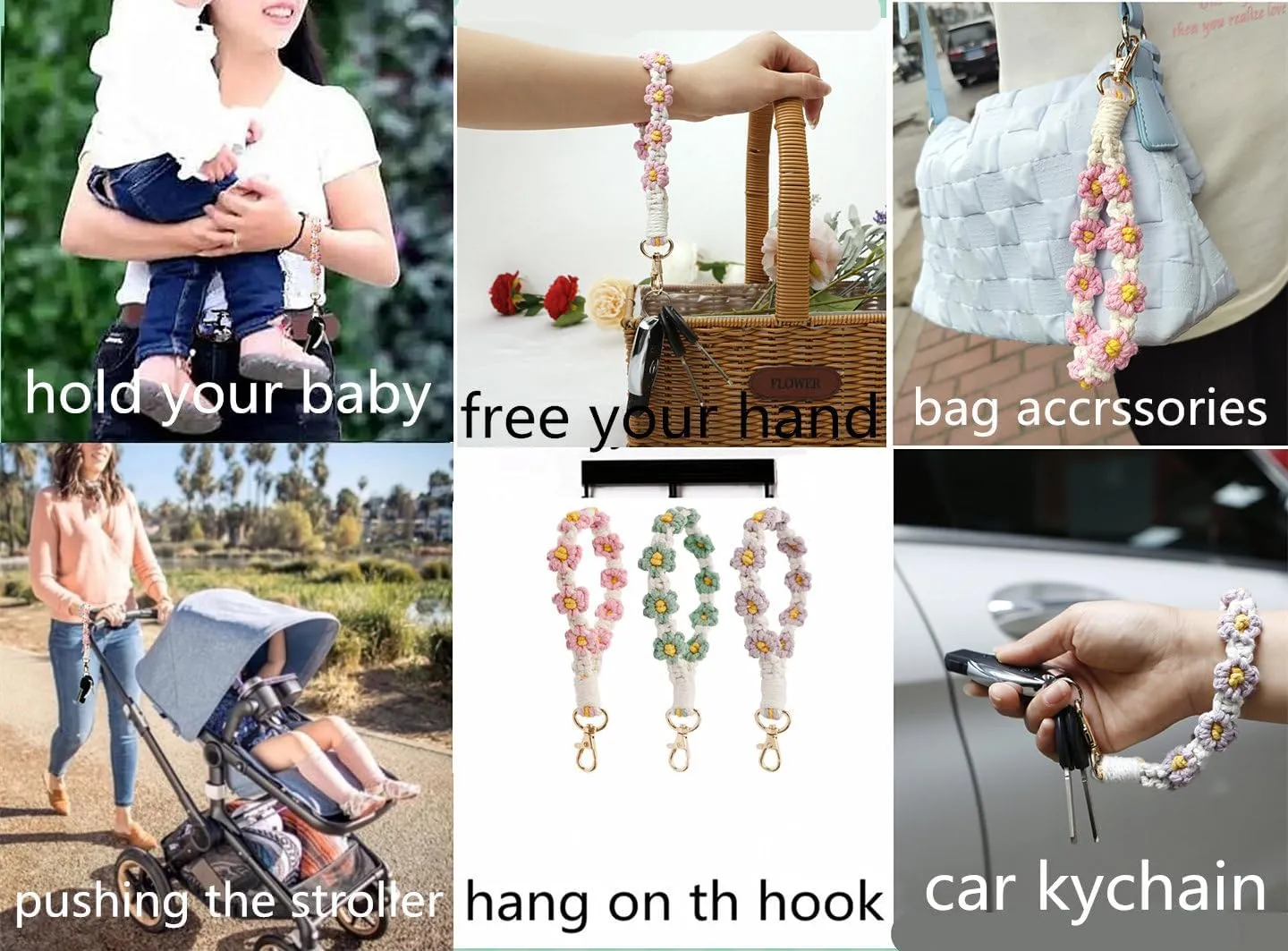 Sither Macrame Keychain Women Handmade Keychain Bracelet Flower Keyring Wristlet Macrame Keychain Holder Gift for Her