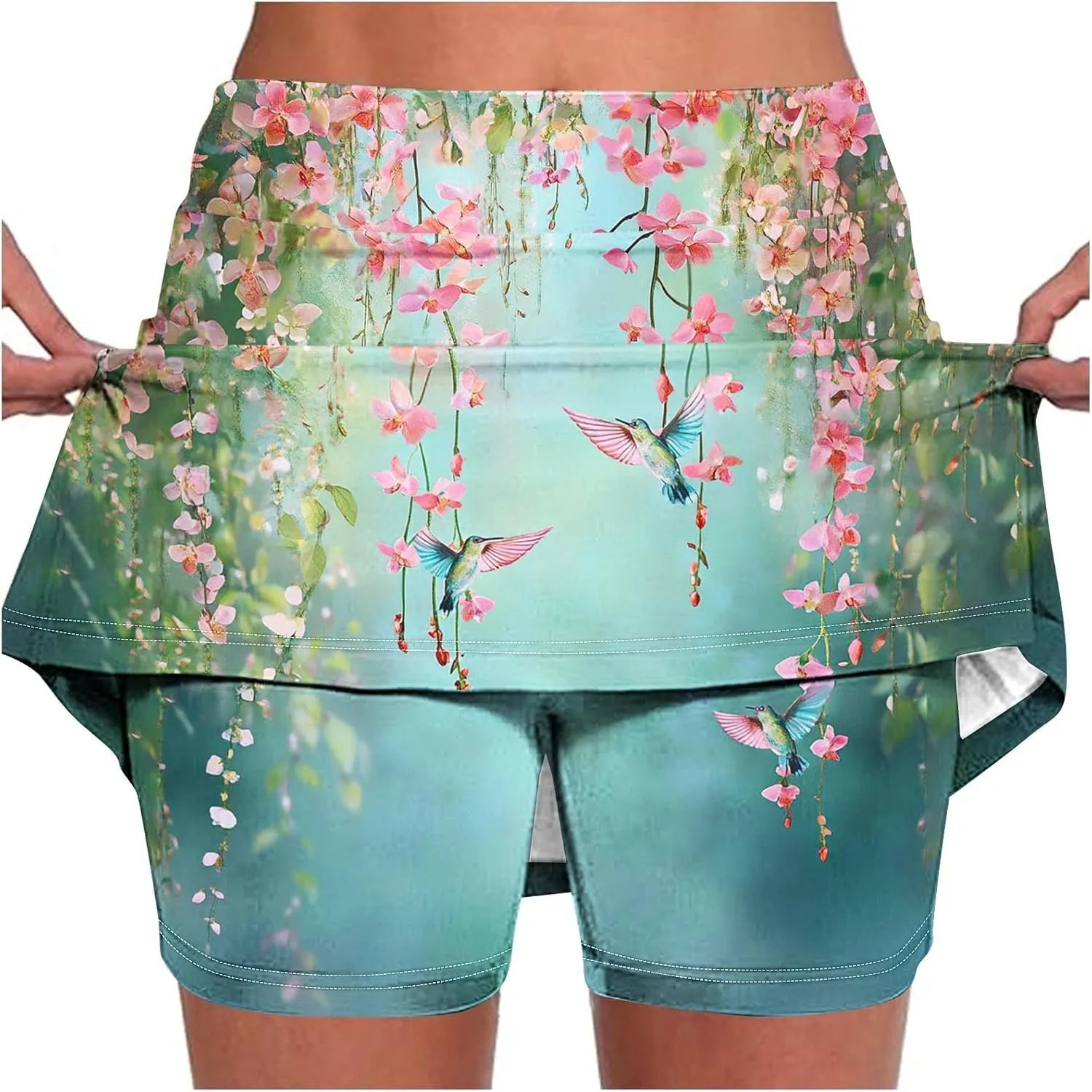 Skorts for Women Fashion High Waist Floral Print Skirts Inner Shorts Summer Sports Running Skirt 2025 Gym Yoga Outfit