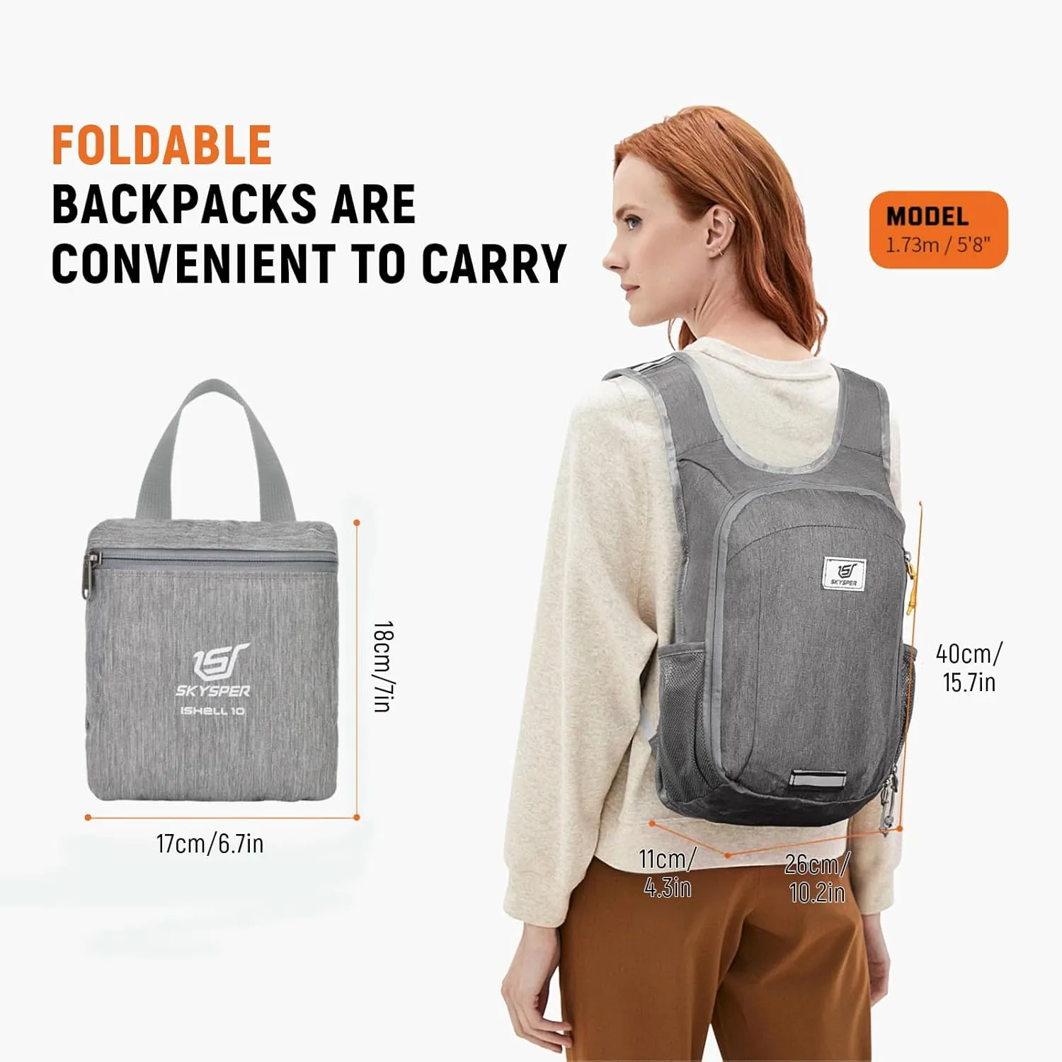 SKYSPER Small Hiking Travel Waterproof Backpack - Lightweight Packable Day Pack for Women and Men - Foldable Light Weight Water Proof Mini Daypack - 10L Collapsible Back Pack for Outdoor