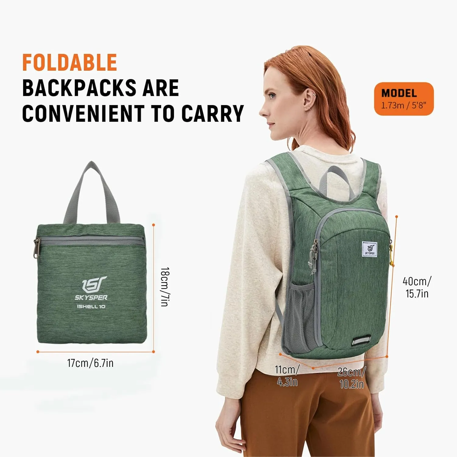 SKYSPER Small Hiking Travel Waterproof Backpack - Lightweight Packable Day Pack for Women and Men - Foldable Light Weight Water Proof Mini Daypack - 10L Collapsible Back Pack for Outdoor