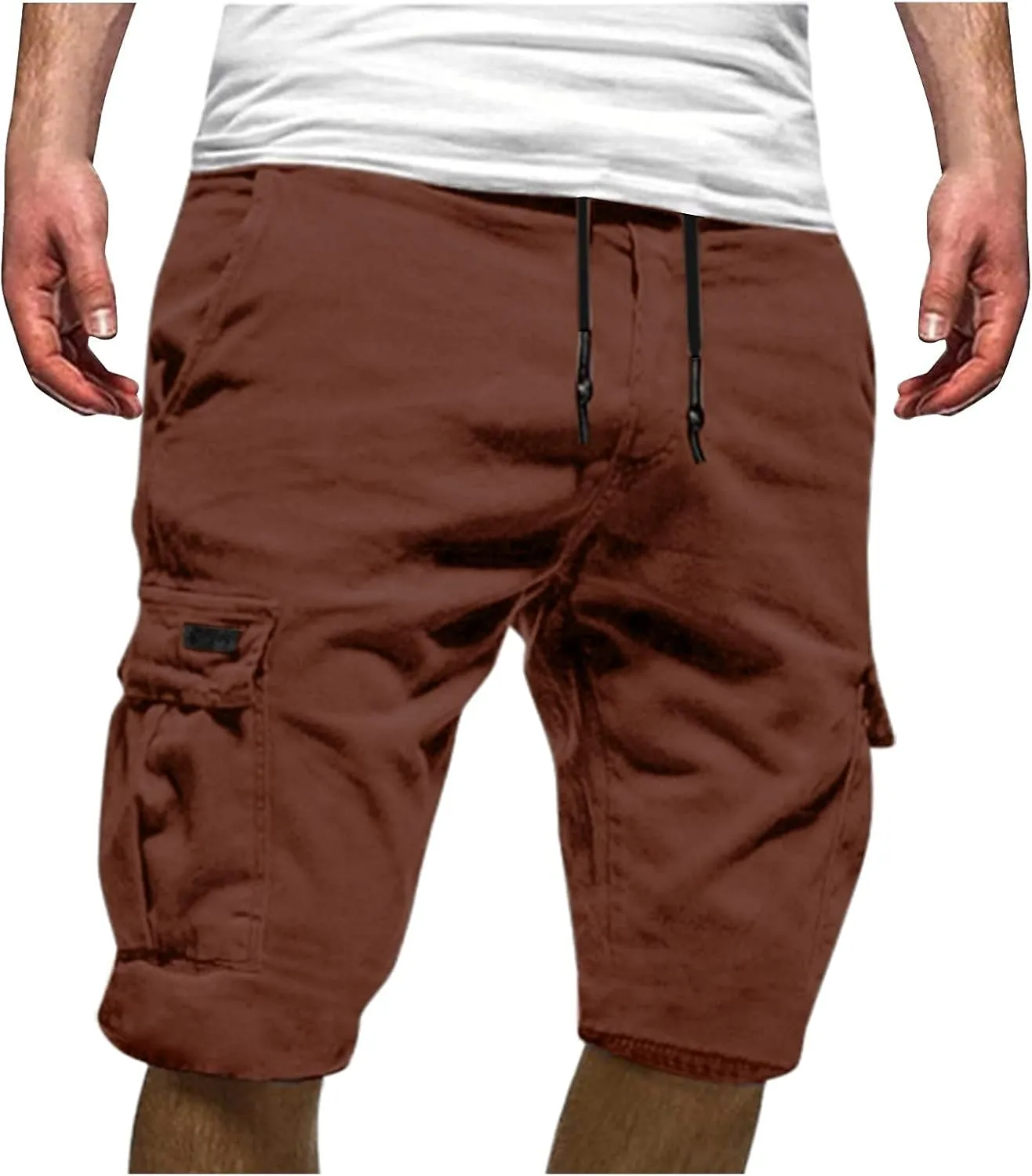 Slim Fit Sweat Shorts for Men Summer Stylish Soft Comfort Fitness Workout Shorts Muti-Pockets Drawstring Chino Shorts