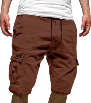 Slim Fit Sweat Shorts for Men Summer Stylish Soft Comfort Fitness Workout Shorts Muti-Pockets Drawstring Chino Shorts