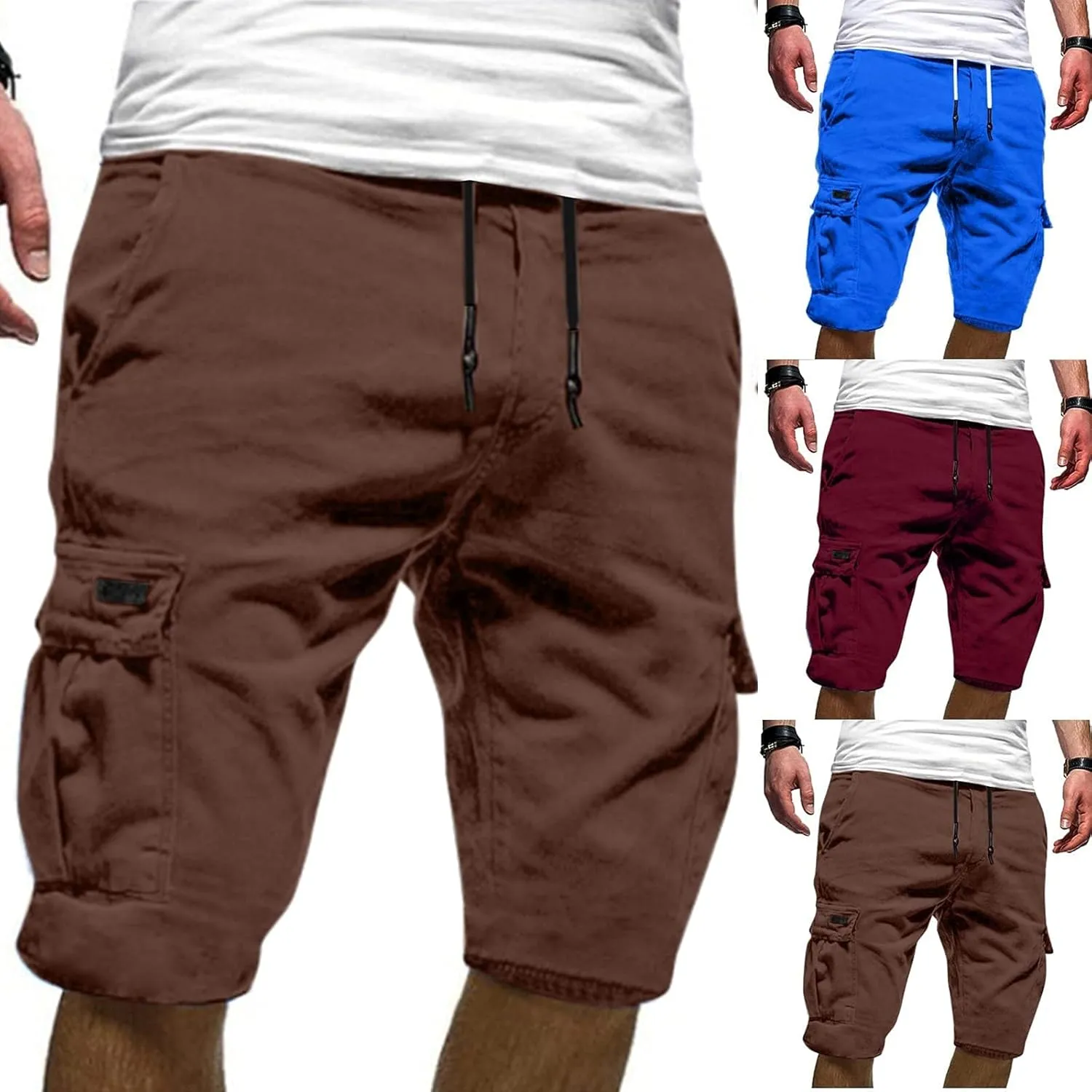 Slim Fit Sweat Shorts for Men Summer Stylish Soft Comfort Fitness Workout Shorts Muti-Pockets Drawstring Chino Shorts