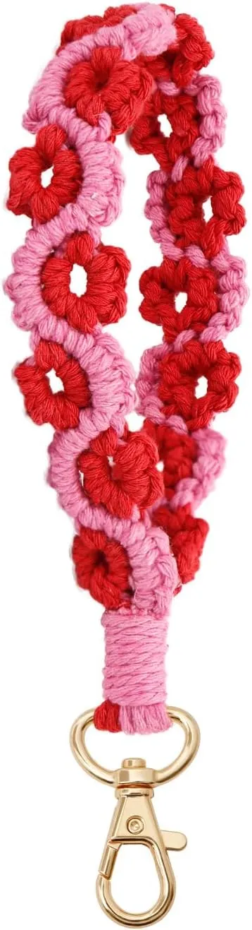 Soft Macrame Boho Keychain Handmade Keyring Flower Cute Weave Wristlet Bracelet Wrist Lanyard Women Teen Accessory