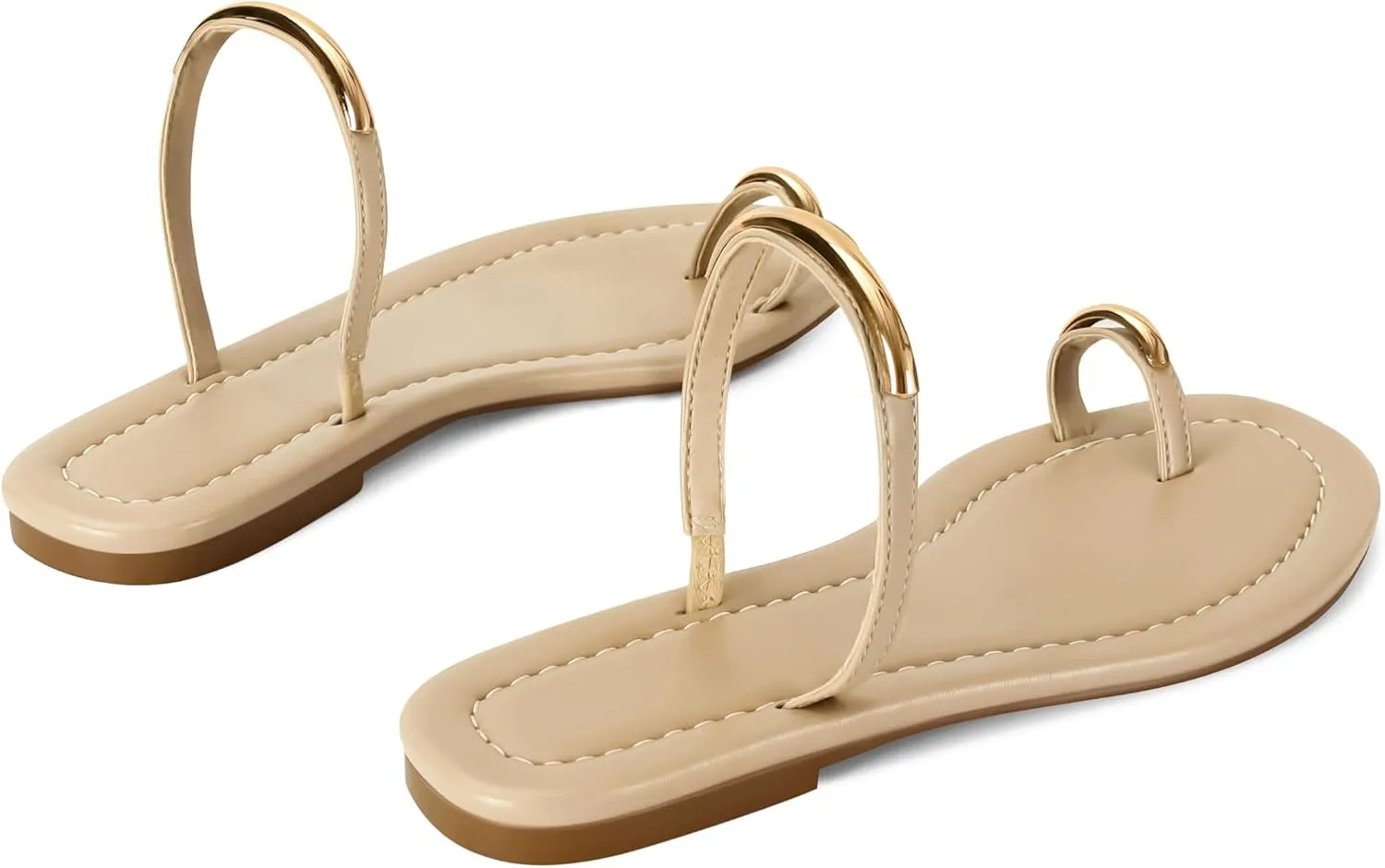SOVANYOU Women's Toe Ring Thong Sandals Slip On Flat Flip Flops Open-Toe Slide Summer Sandals for Casual Beach & Dressy Outfits
