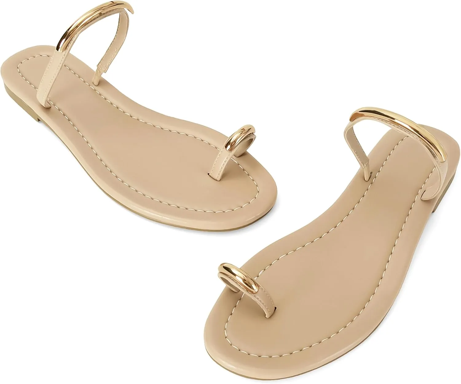 SOVANYOU Women's Toe Ring Thong Sandals Slip On Flat Flip Flops Open-Toe Slide Summer Sandals for Casual Beach & Dressy Outfits