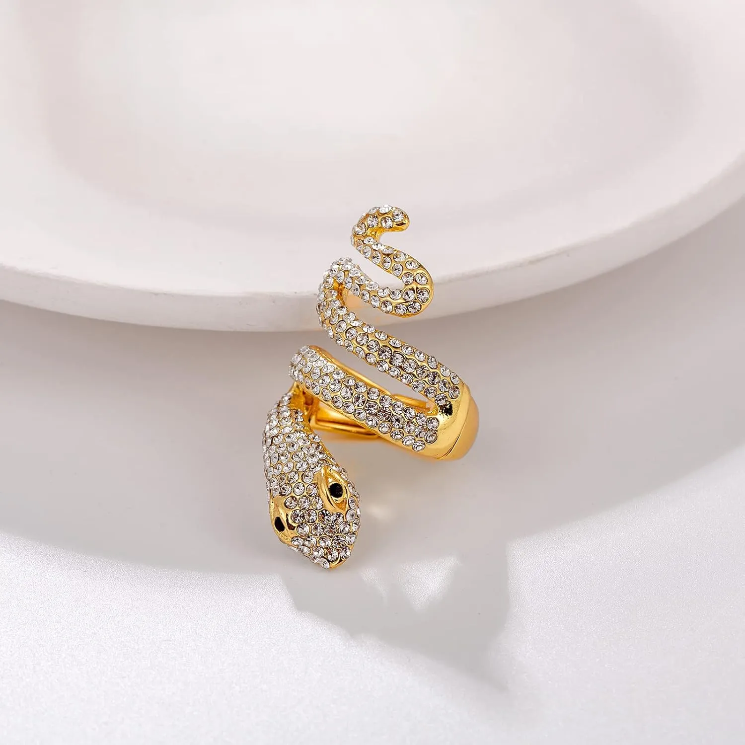 Spiral Wrap Crystal Snake Vintage Chunky Cluster Rhinestone Stretch Statement Cocktail Rings for Women