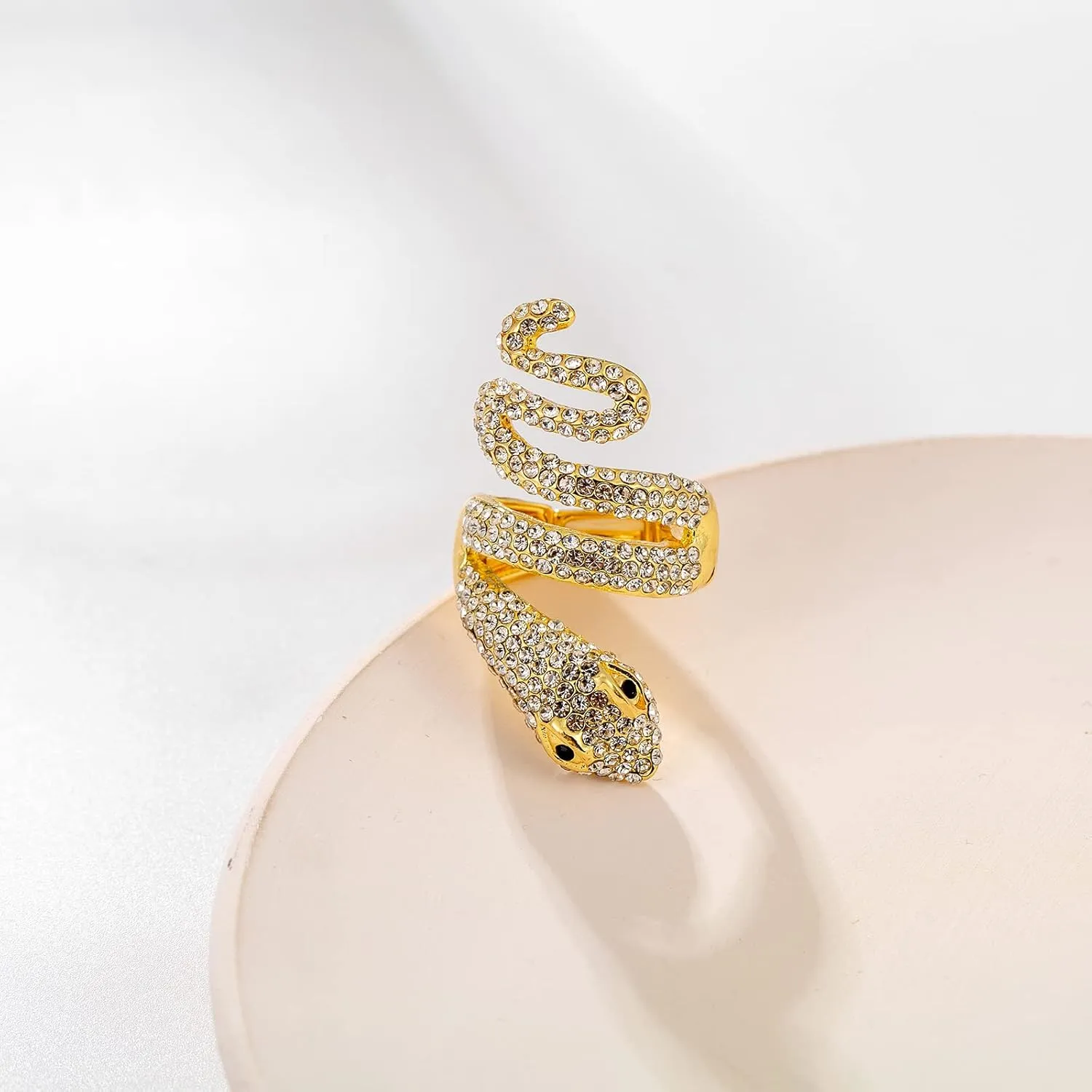Spiral Wrap Crystal Snake Vintage Chunky Cluster Rhinestone Stretch Statement Cocktail Rings for Women