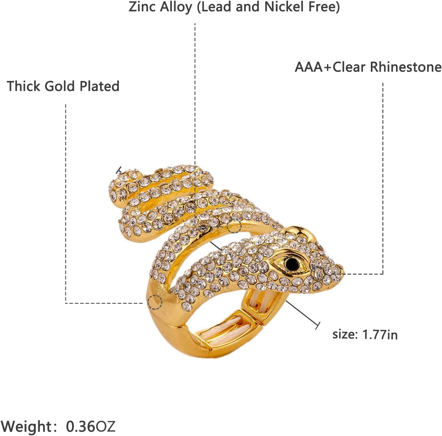 Spiral Wrap Crystal Snake Vintage Chunky Cluster Rhinestone Stretch Statement Cocktail Rings for Women