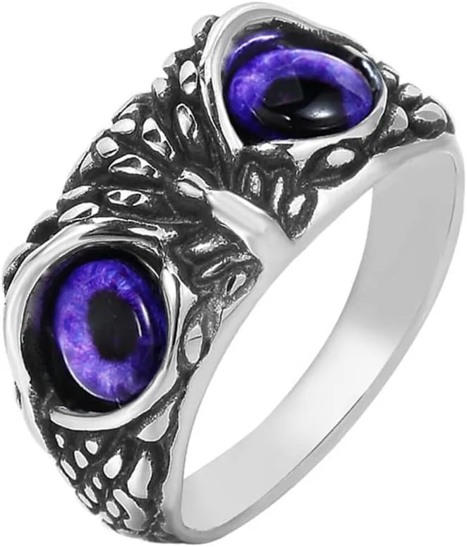 Stainless Steel Signet Biker Ring Vintage Animal Demon Eye Owl Rings for Men Women Statement Jewelry