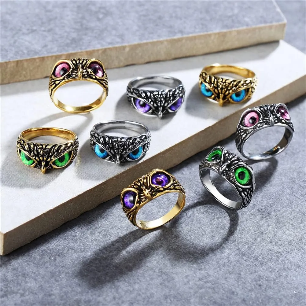 Stainless Steel Signet Biker Ring Vintage Animal Demon Eye Owl Rings for Men Women Statement Jewelry