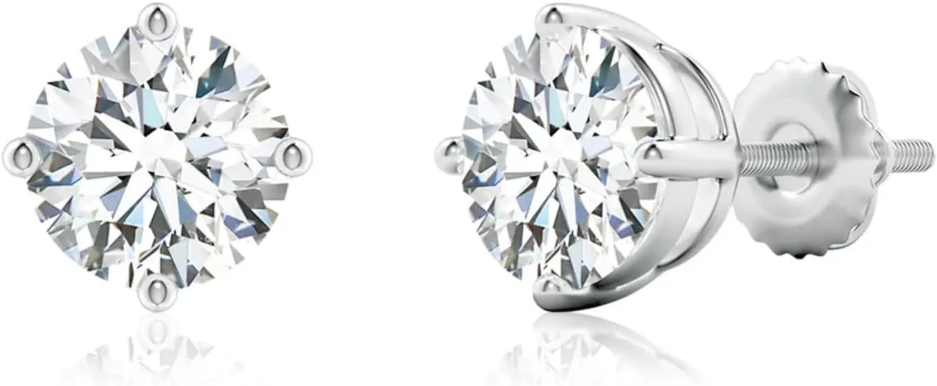 STARLITE_CREATION001 Round Brilliant Cut Natural Moissanite Solitaire Stud Earrings, 14K Gold Plated, Screw Back - Personalized Gift