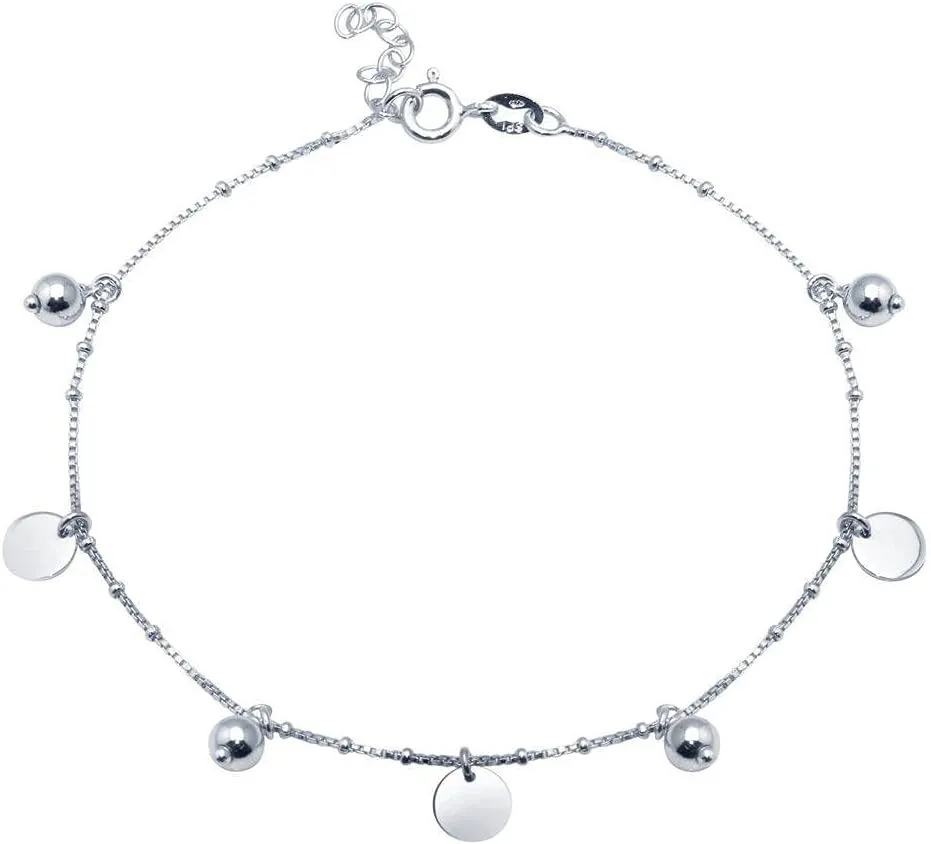 Sterling Silver 925 Hanging Circles Charm Anklet Cute Adjustable Ankle Bracelet Women Seashore Beach Lover Women Jewelry