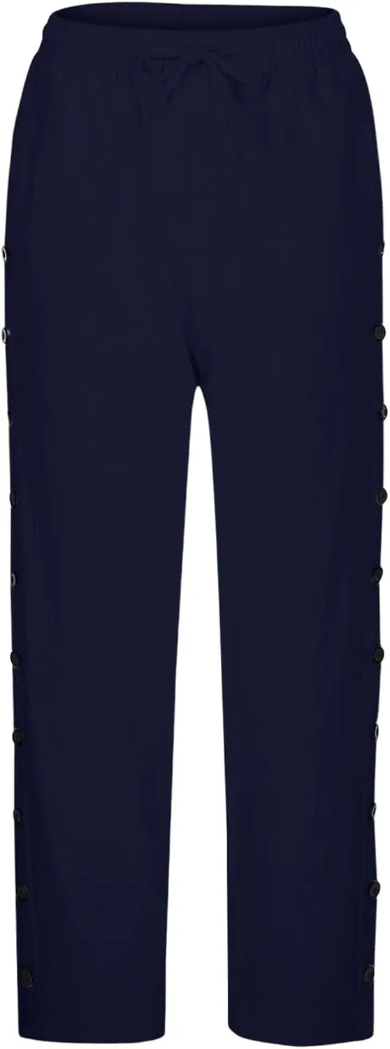 Striped Linen Pants Women Linen Capri Side Button Pants Lightweight Spring Summer Trouser for Women 2025 Beachwear