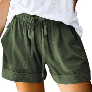 Summer Casual Shorts for Women Drawstring Elastic Waist Wide Leg Shorts Lightweight Flowy Lounge Beach Shorts with Pockets