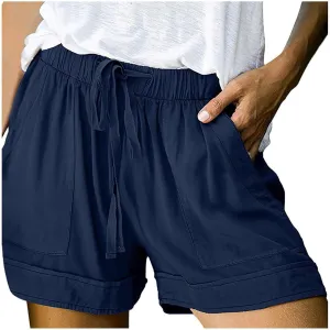 Summer Casual Shorts for Women Drawstring Elastic Waist Wide Leg Shorts Lightweight Flowy Lounge Beach Shorts with Pockets