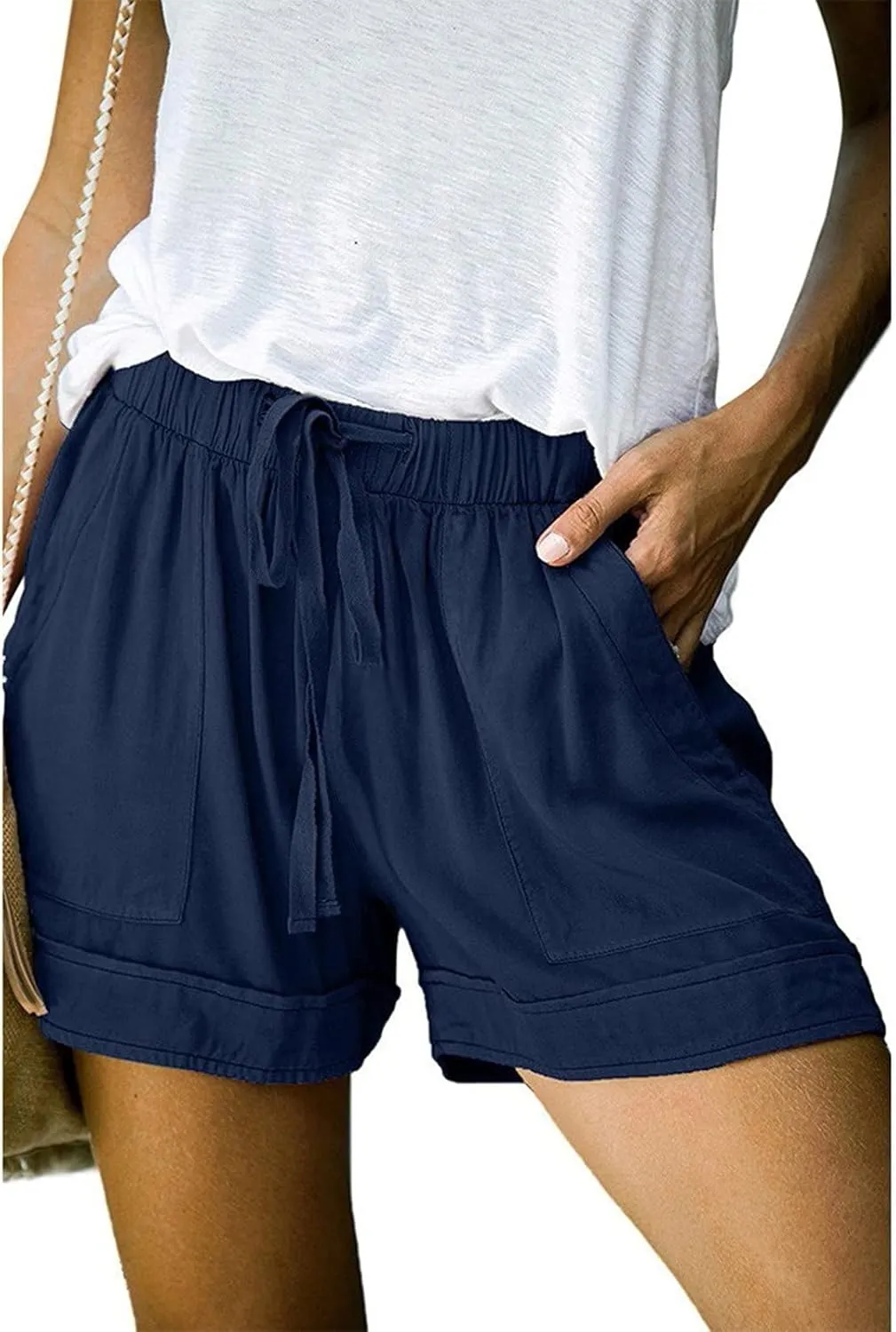Summer Casual Shorts for Women Drawstring Elastic Waist Wide Leg Shorts Lightweight Flowy Lounge Beach Shorts with Pockets