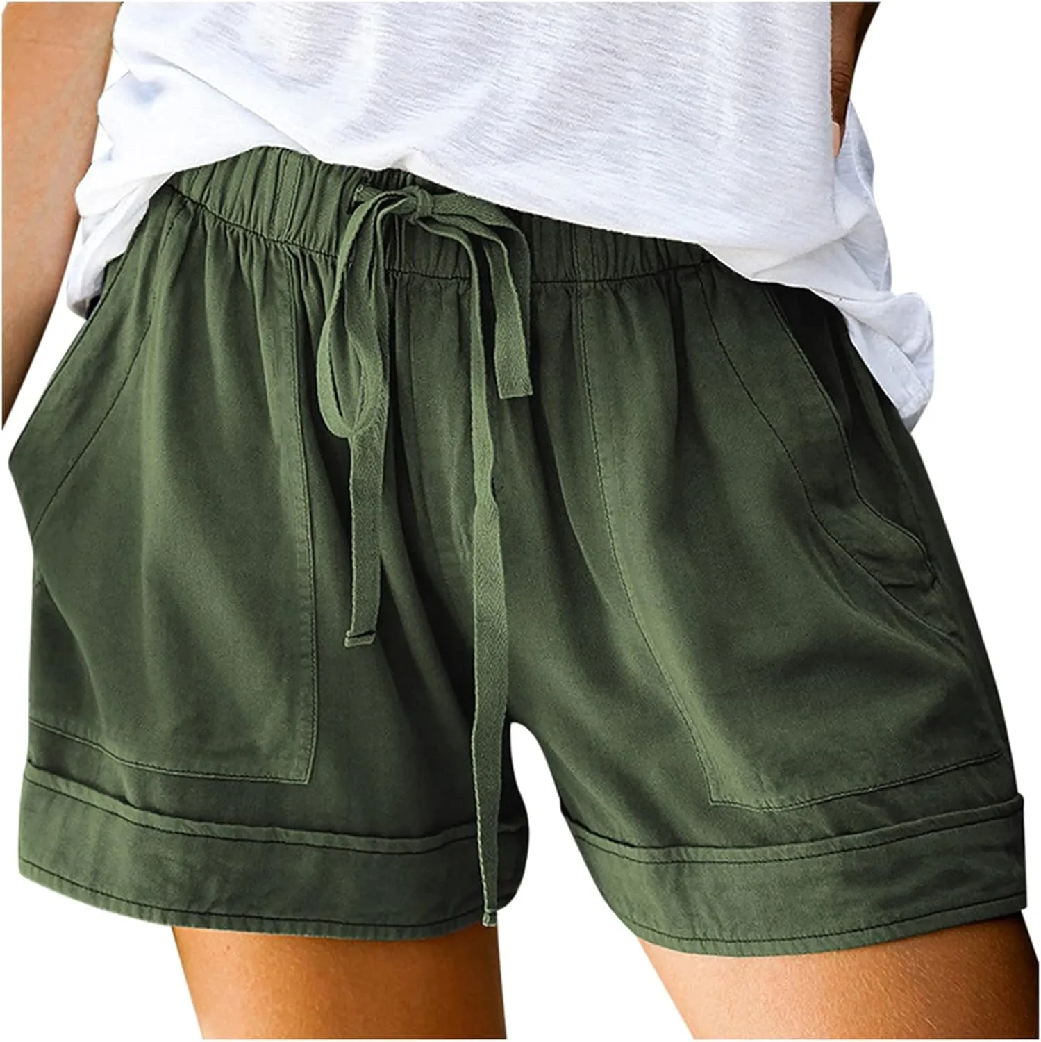 Summer Casual Shorts for Women Drawstring Elastic Waist Wide Leg Shorts Lightweight Flowy Lounge Beach Shorts with Pockets