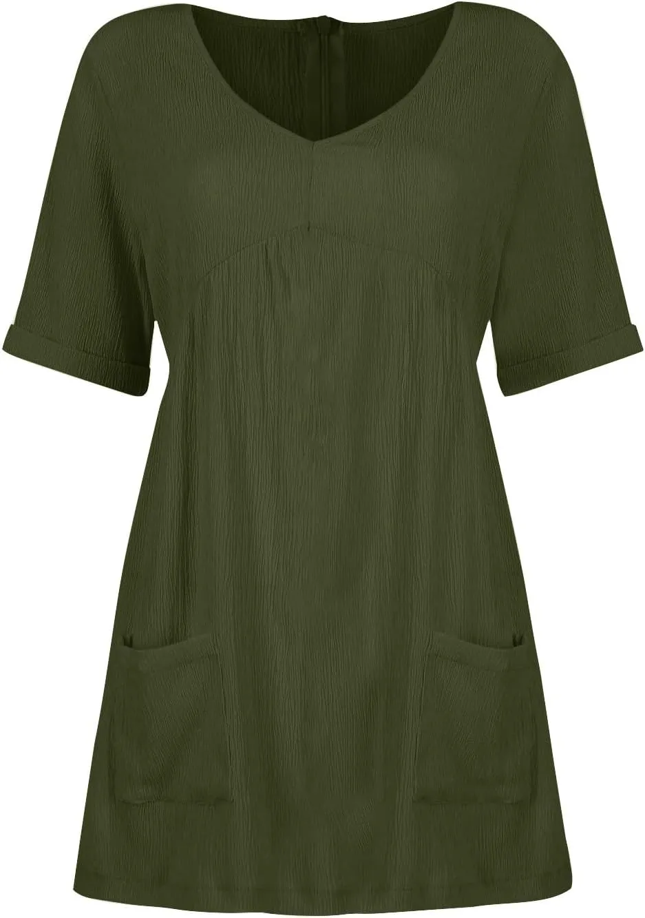 Summer Dress for Women 2024 Trendy Casual V-Neck Short Sleeve Solid Sundress Loose Flowy Beach Dress with Pockets