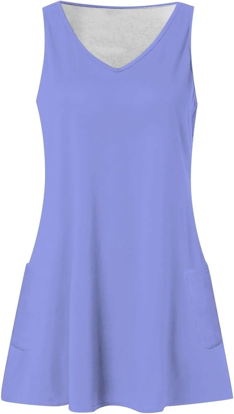 Summer Dresses for Women 2024 Loose V Neck Sleeveless Sundresses Casual Tank Dress Swimsuit Coverup with Pockets