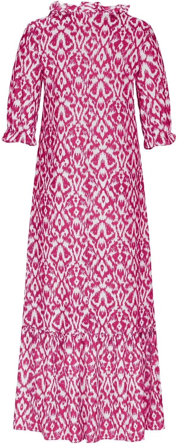 Summer Dresses for Women 2025 Half Sleeve V Neck Boho Floral Maxi Dresses Flowy Casual Ruffle Tiered Beach Sundress