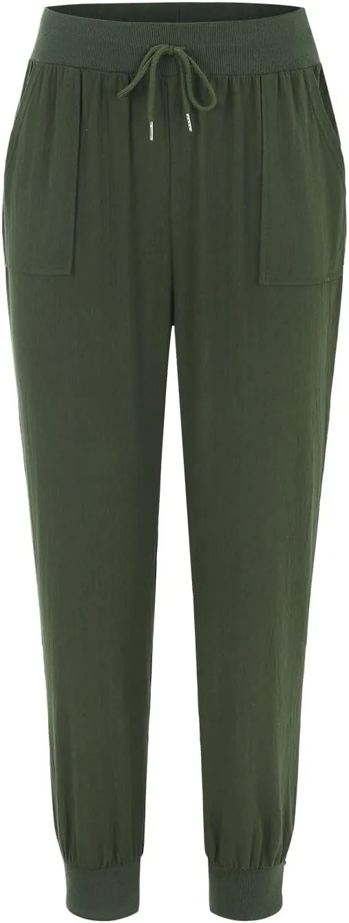 Summer Pants for Women 2025 Casual Drawstring High Waisted Linen Pants Beach Wide Leg Trousers with Pockets Summer