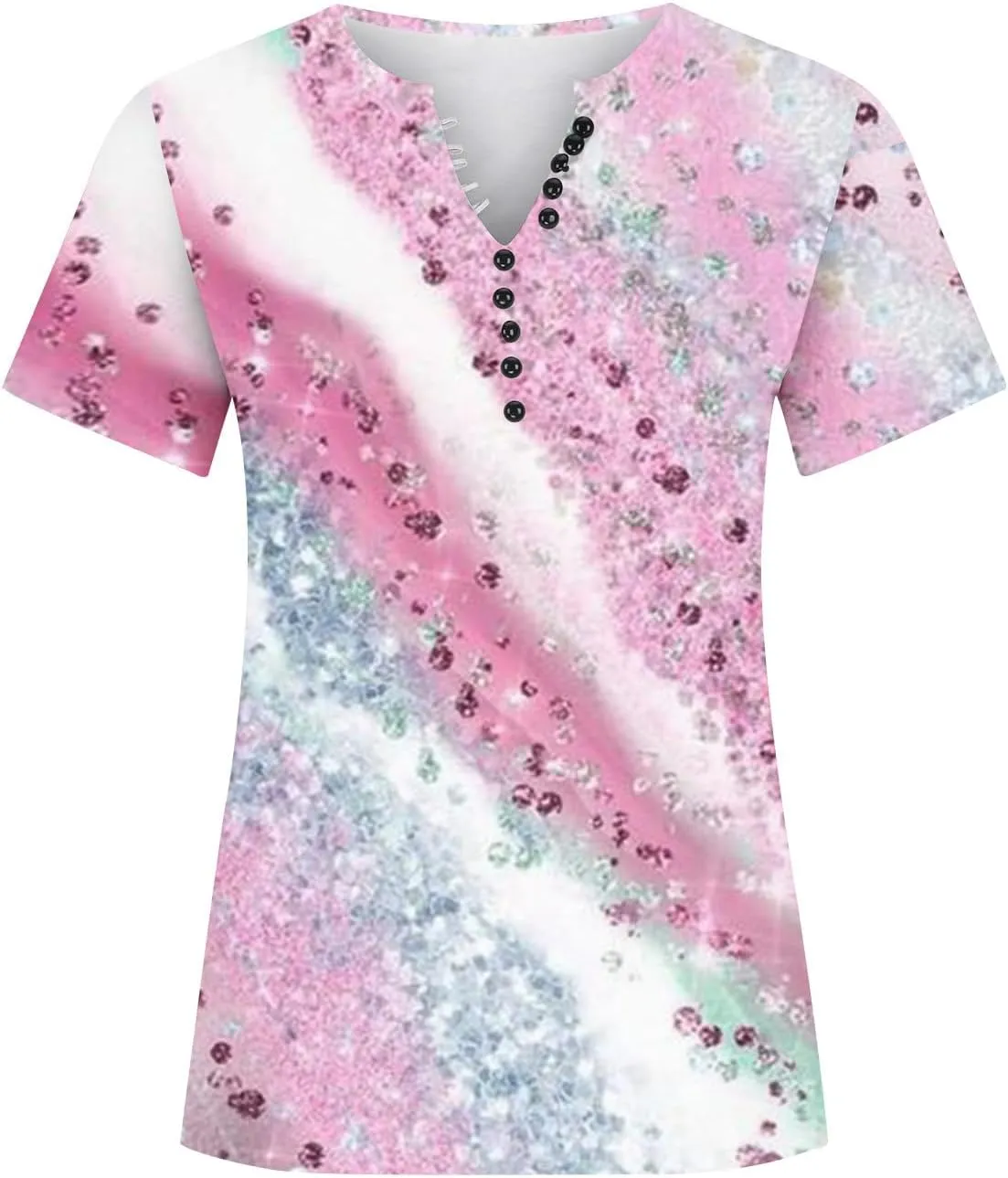Summer Shirts for Women 2025 Plus Size Short Sleeve Henley Tops Marble Floral Loose Tshirt Tee Casual Dressy Tunics