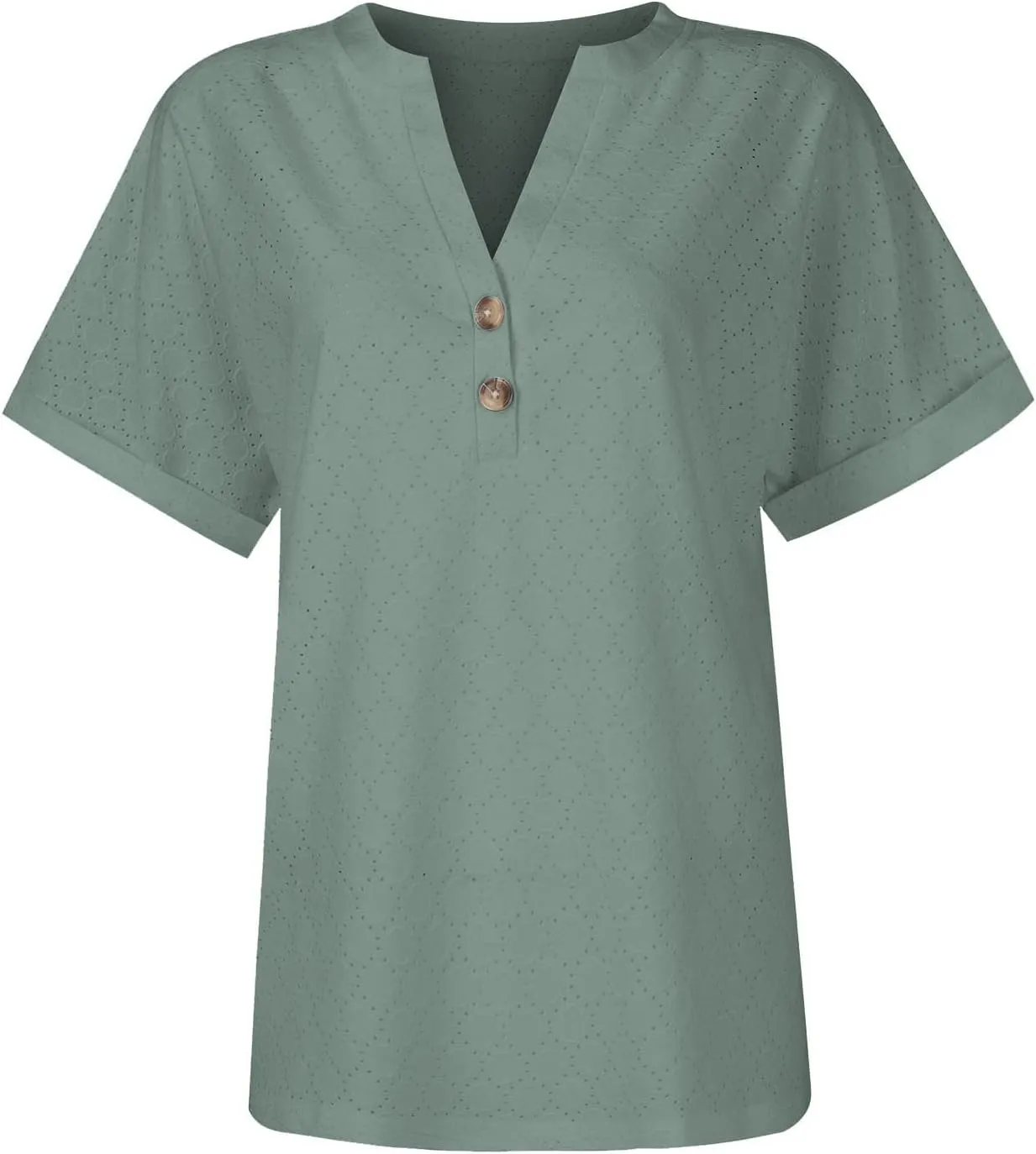 Summer Tops for Women Trendy 2025 Short Sleeve v Neck Eyelet Shirts Dressy Casual Loose Ladies Blouses Going Out