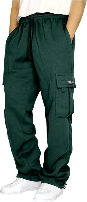 Sweatpants for Men Fashion Personalized Casual Solid Color Tie Multi-Pocket Drawstring Cargo Pants Trousers