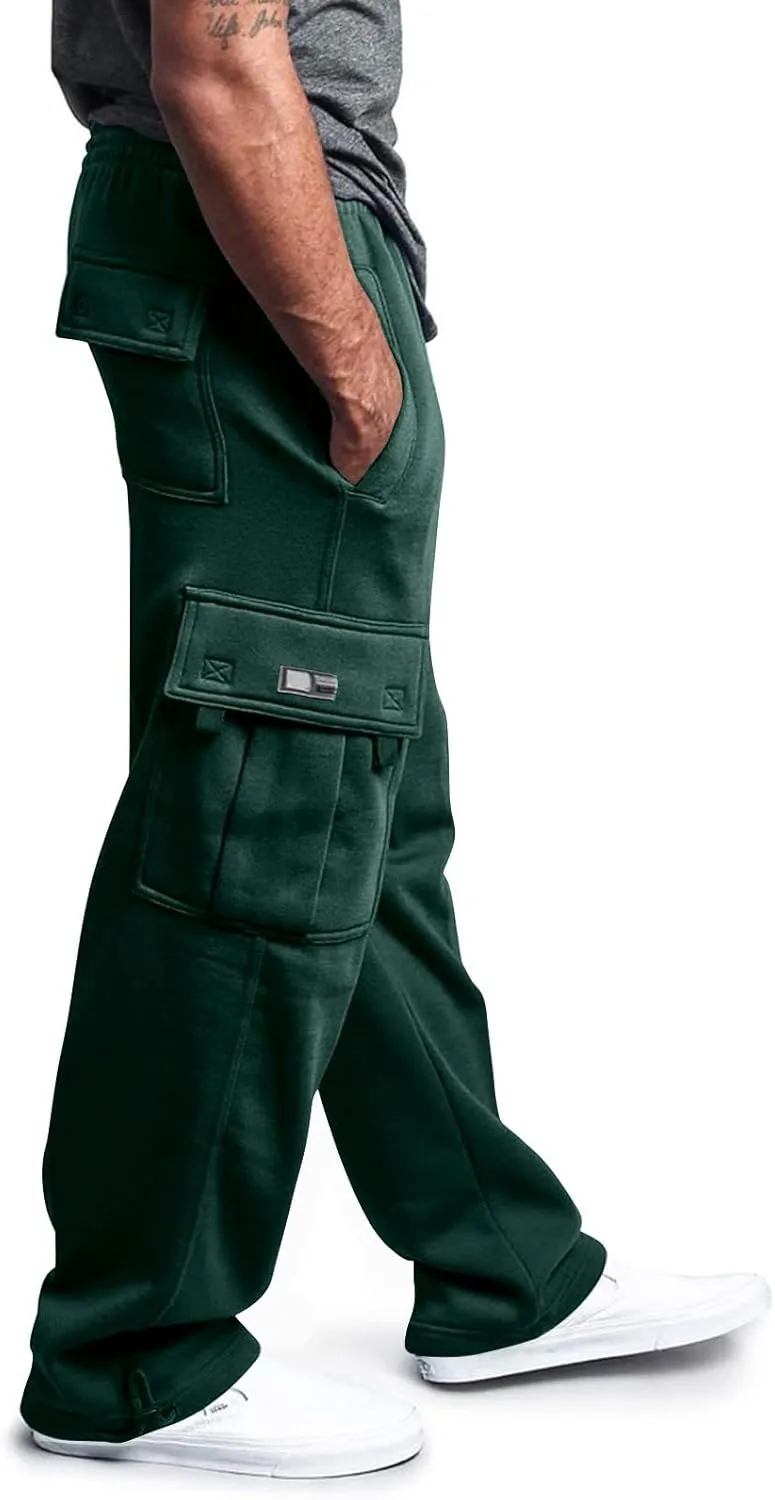 Sweatpants for Men Fashion Personalized Casual Solid Color Tie Multi-Pocket Drawstring Cargo Pants Trousers