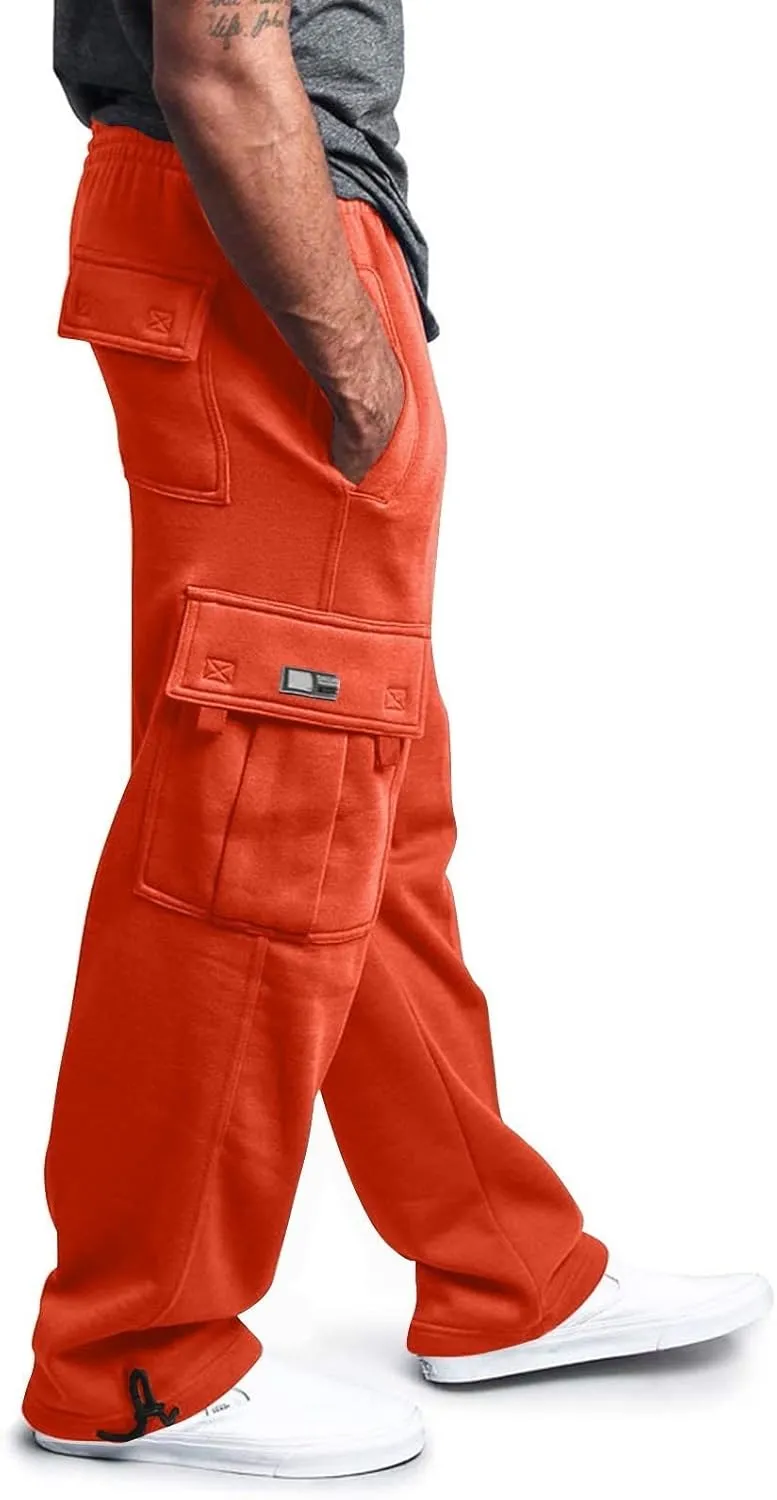 Sweatpants for Men Fashion Personalized Casual Solid Color Tie Multi-Pocket Drawstring Cargo Pants Trousers