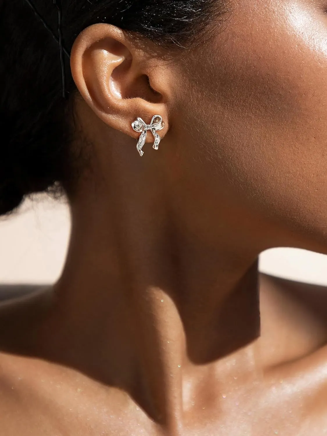 SWEETV Gold/Silver Bow Earrings for Women, 925 Sterling Silver Post Ribbon Knot Stud Earrings Drops, Daily Jewelry Accessory Valentines Day Gifts