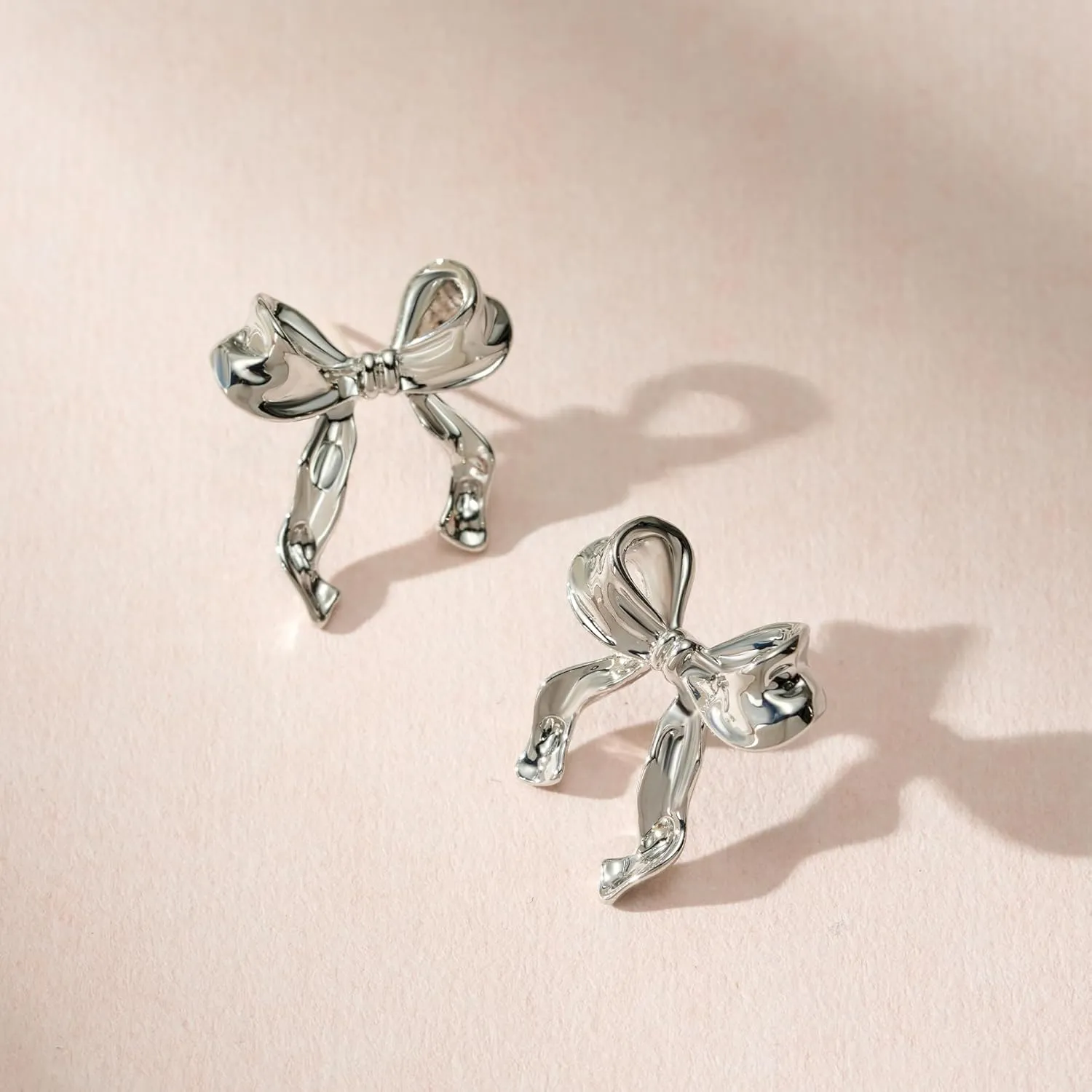 SWEETV Gold/Silver Bow Earrings for Women, 925 Sterling Silver Post Ribbon Knot Stud Earrings Drops, Daily Jewelry Accessory Valentines Day Gifts